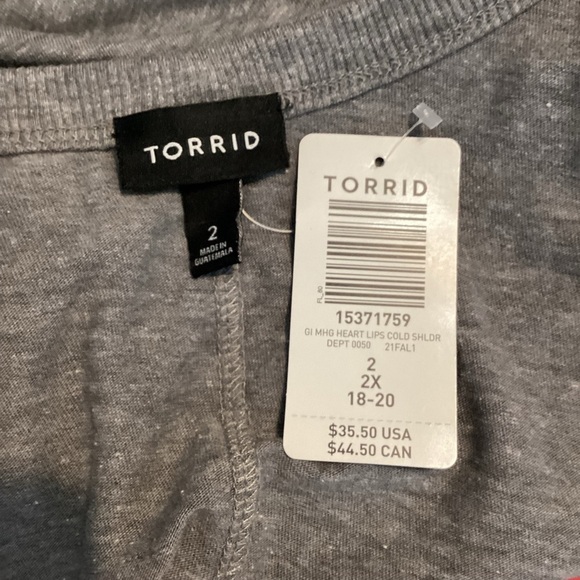 Torrid Gray Lips Graphic Cold Shoulder T-Shirt 2X Soft Stretch - Picture 6 of 7